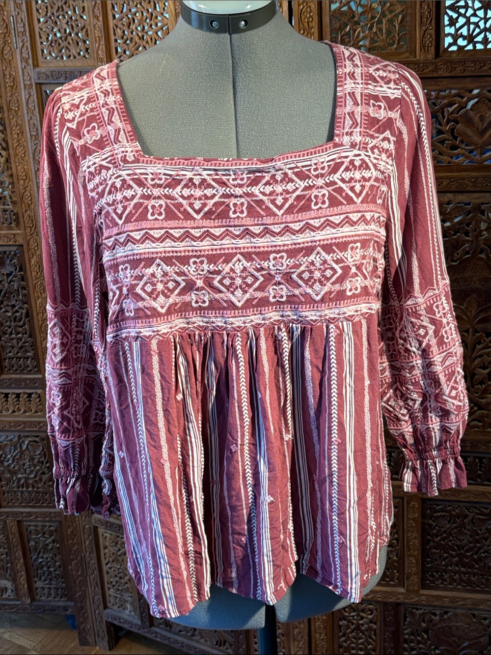 Savanna Jane Dusty Rose Embroidered Square-Neck Tunic